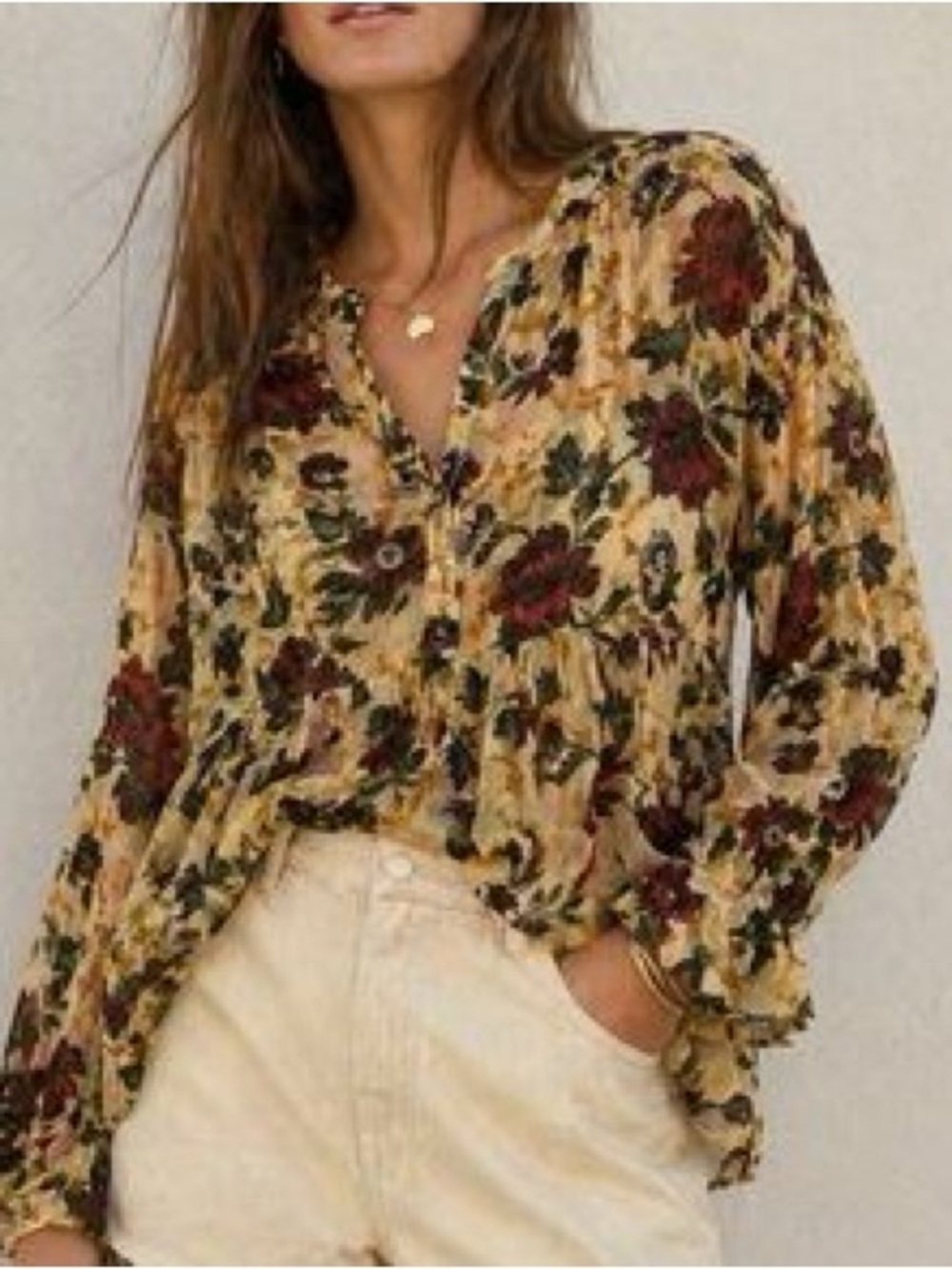Zara | Floral Swiss Dot Peasant Blouse, Medium